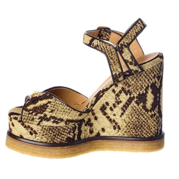 NWB Celine Jacquard Wedge Sandal Brown Python Printed 38 EU - Picture 2 of 4